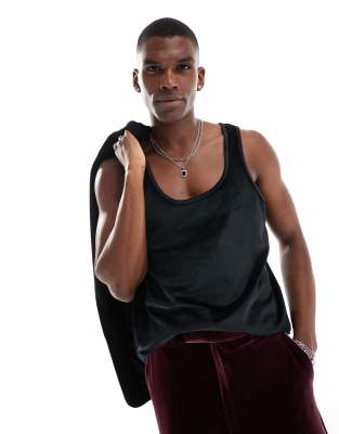 ASOS DESIGN - Canotta in velour nera - view 1