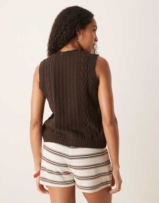 ASOS DESIGN - Canotta marrone allacciata sul davanti in maglia lavorata a trecce, 4 di 4