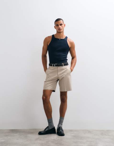 ASOS DESIGN canotta muscle fit con scollo quadrato in navy a coste - view 1
