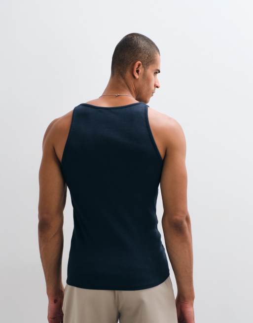 ASOS DESIGN canotta muscle fit con scollo quadrato in navy a coste, 3 di 5