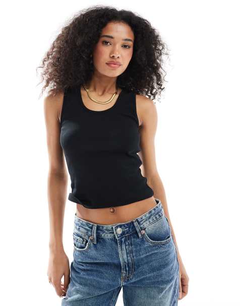 ASOS DESIGN - Canotta nera a coste con scollo rotondo - view 1