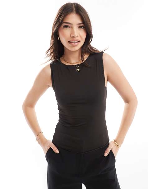 ASOS DESIGN - Canotta nera attillata con scollo a barchetta - view 1