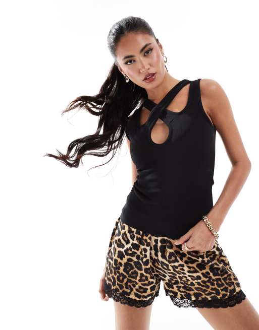 ASOS DESIGN - Canotta nera con spalline sottili e apertura a goccia