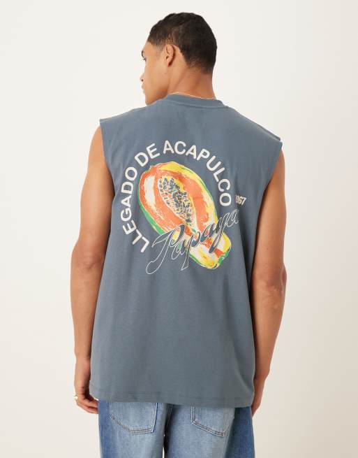 ASOS DESIGN - Canotta oversize color antracite con stampa di frutta
