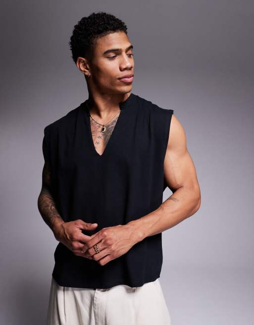 ASOS DESIGN - Canotta oversize con scollo a V nera