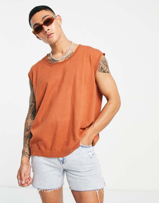 ASOS DESIGN - Canotta oversize in cotone color ruggine