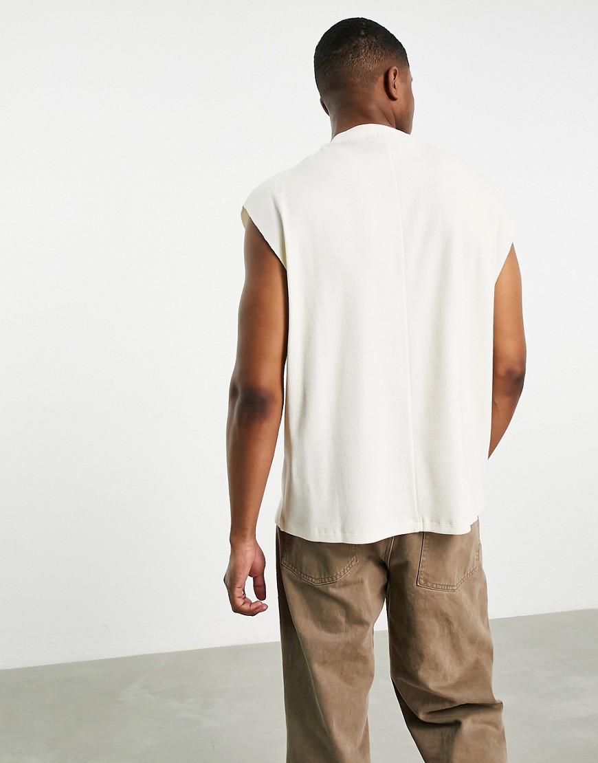 Canotta oversize in piqué crema-Bianco - ASOS DESIGN T-shirt donna  - immagine1
