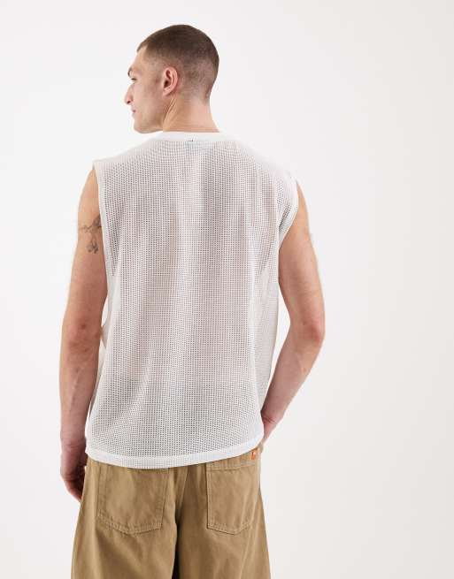 ASOS DESIGN - Canotta oversize in tessuto a rete traforato bianco sporco , 3 di 5