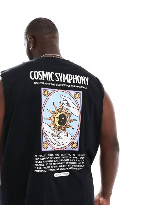 ASOS DESIGN - Canotta oversize nera con stampa celestiale sul retro, 2 di 4