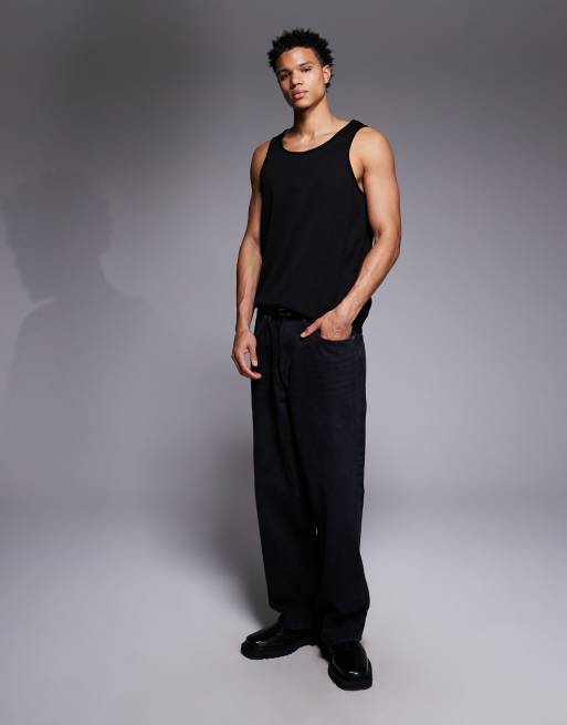 ASOS DESIGN - Canotta oversize nera testurizzata a coste , 2 di 5