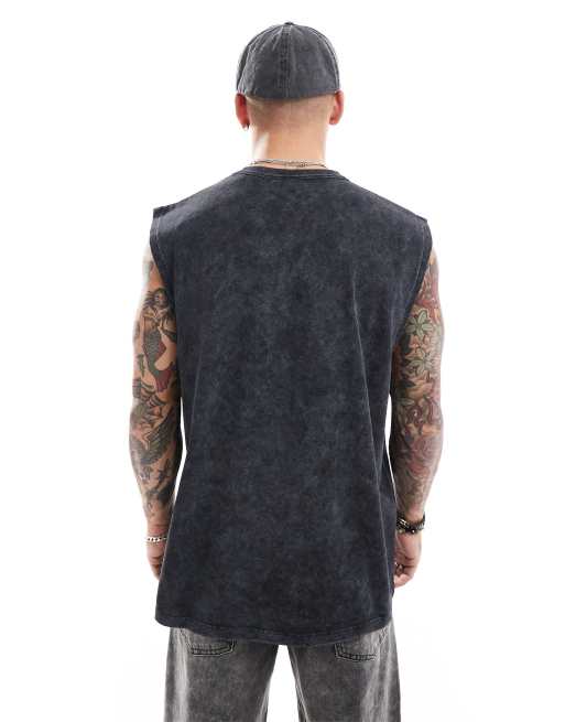 ASOS DESIGN - Canotta oversize pesante nera slavata , 4 di 4