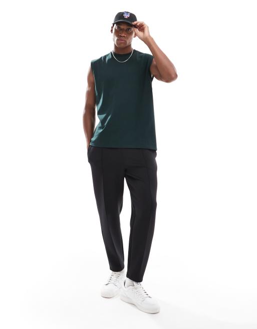 ASOS DESIGN - Canotta oversize verde scuro a coste con stampa di caffetteria sul retro, 2 di 4
