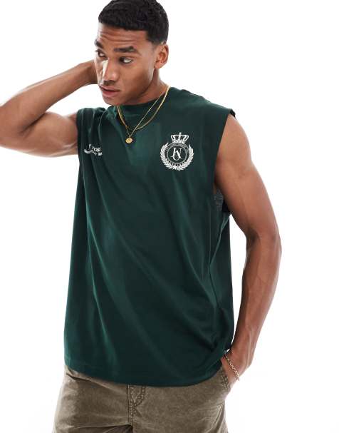 ASOS DESIGN - Canotta oversize verde scuro con stampe sul petto - view 1