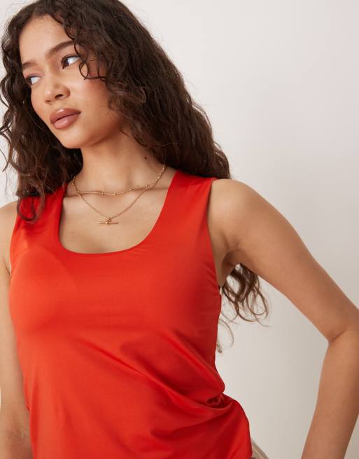 ASOS DESIGN - Canotta rossa a doppio strato con scollo rotondo, 3 di 4