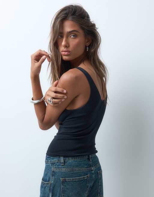 ASOS DESIGN canotta seamless con scollo a V davanti e dietro nera, 2 di 5