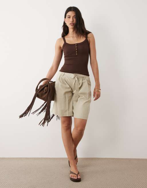 ASOS DESIGN - Canotta senza cuciture color cioccolato con scollo squadrato e bottoni, 4 di 4