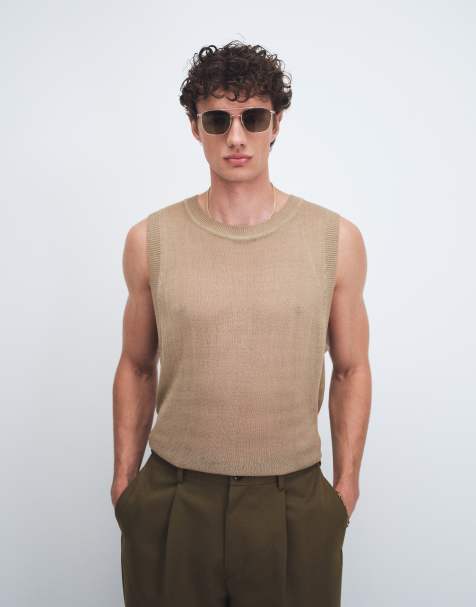 ASOS DESIGN - Canotta senza maniche comoda in maglia leggera beige - view 1
