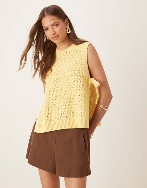 ASOS DESIGN - Canotta stile tabarro in maglia all'uncinetto color latticello con allacciature laterali - view 1