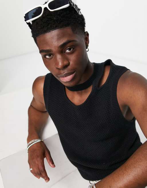ASOS DESIGN - Canotta testurizzata nera con cut-out