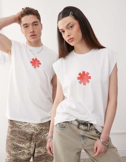 ASOS DESIGN - Canotta unisex oversize bianca con stampe "Red Hot Chili Peppers", 4 di 4