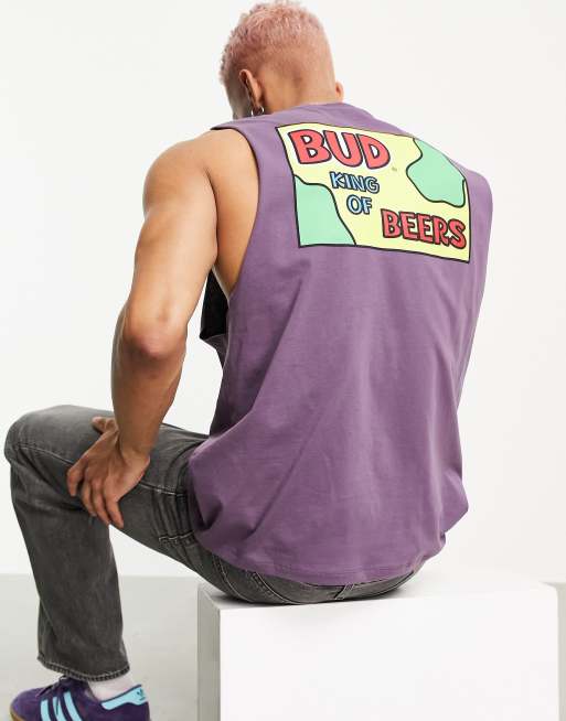 ASOS DESIGN - Canotta viola con stampa vintage Budweiser