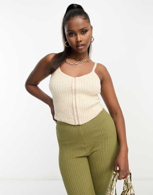 ASOS DESIGN - Canottiera a corsetto in filato bouclé color pietra