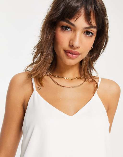 ASOS DESIGN - Canottiera a doppio strato con scollo a V, color avorio, 3 di 4