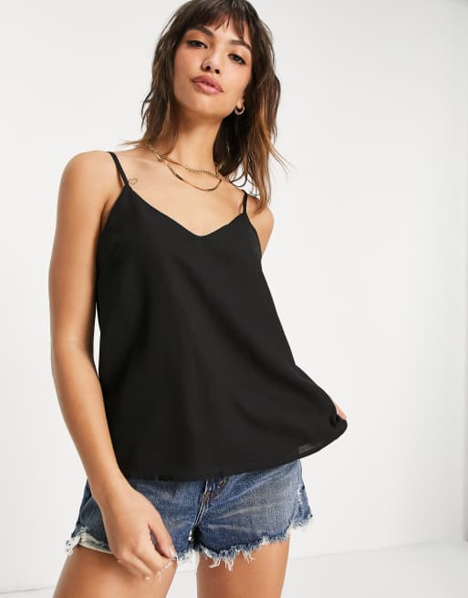 ASOS DESIGN - Canottiera a doppio strato con scollo a V nera