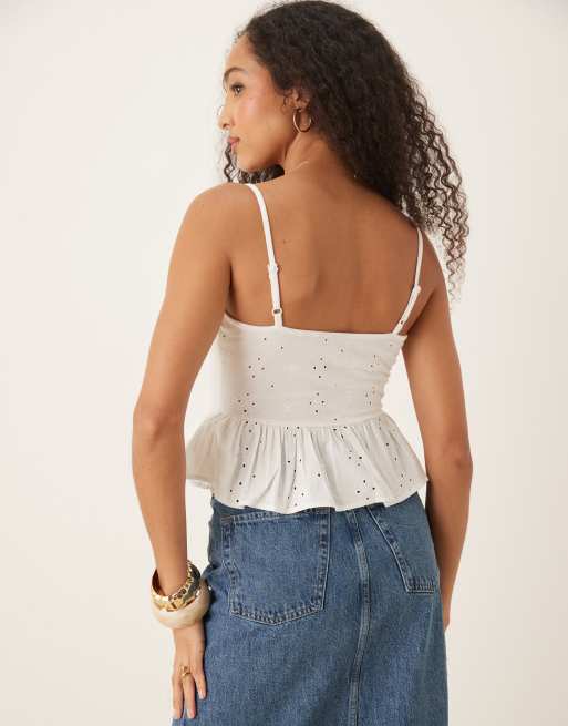 ASOS DESIGN - Canottiera a peplo con bustino arricciato e allacciatura sul davanti, 2 di 4