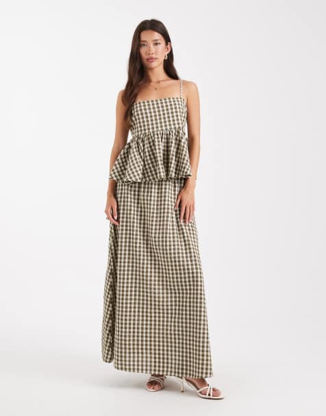 ASOS DESIGN - Canottiera a peplo con spalline allacciate a quadretti in coordinato - view 1