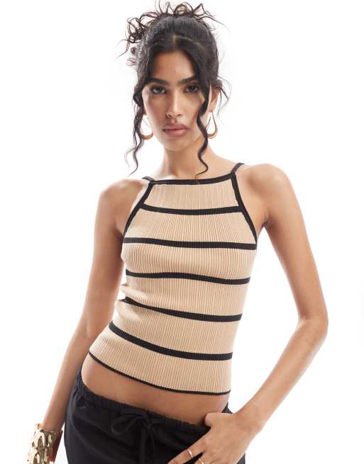 ASOS DESIGN - Canottiera a righe con bordi arrotolati