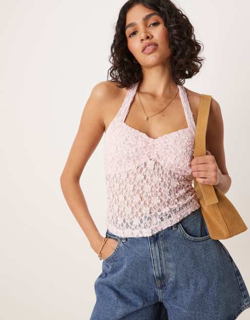 Sleeveless Canotta Pizzo Rosa ASOS DESIGN Canottiera Allacciata Al