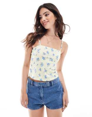 Abercrombie & Fitch - Top A Canottiera Del Pigiama In Raso Blu Navy Con Dettaglio In Pizzo