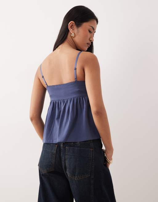 ASOS DESIGN - Canottiera babydoll blu polvere con finiture, 4 di 4