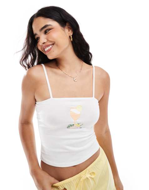ASOS DESIGN - Canottiera bianca con grafica a tema vacanze ricamata - view 1