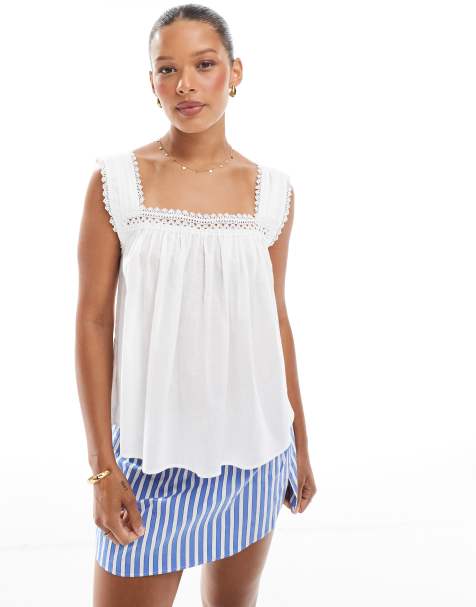 ASOS DESIGN - Canottiera bianca con scollo quadrato e finiture in pizzo - view 1