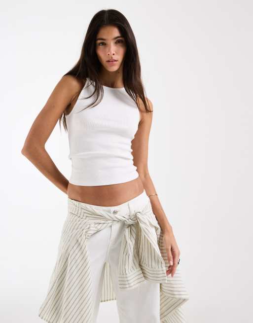 ASOS DESIGN - Canottiera bianca con scollo rotondo e dettaglio attorcigliato