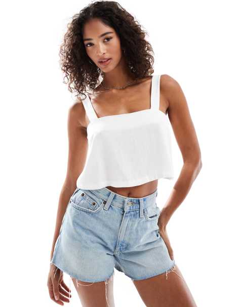 ASOS DESIGN - Canottiera bianca con scollo squadrato effetto lino - view 1