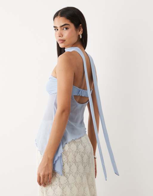 ASOS DESIGN - Canottiera blu con dettaglio foulard