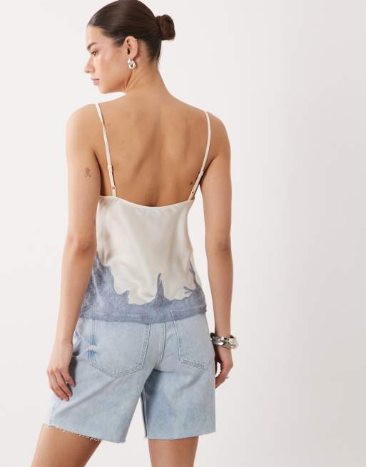ASOS DESIGN - Canottiera color crema con scollo quadrato e inserti in pizzo, 4 di 4