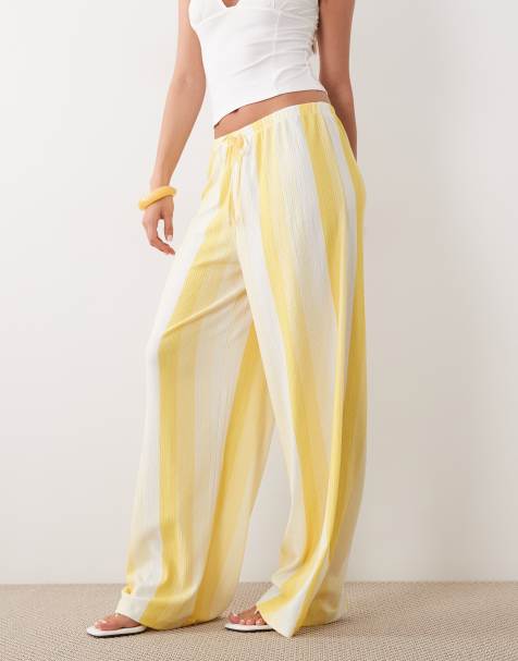 ASOS DESIGN - Canottiera comoda a righe gialle verticali con dettaglio arricciato in coordinato - view 1