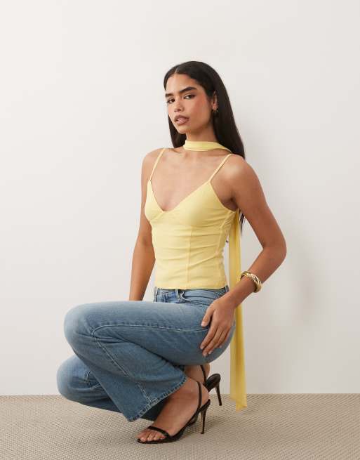 ASOS DESIGN - Canottiera con sciarpa in rete gialla, 3 di 4