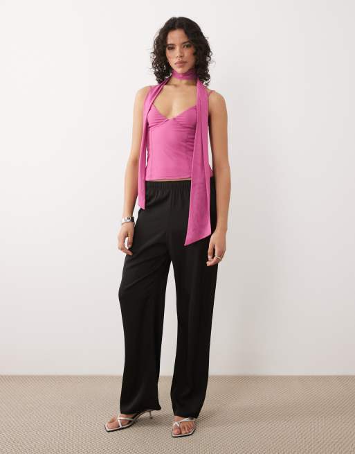 ASOS DESIGN - Canottiera con sciarpa in rete rosa, 2 di 4