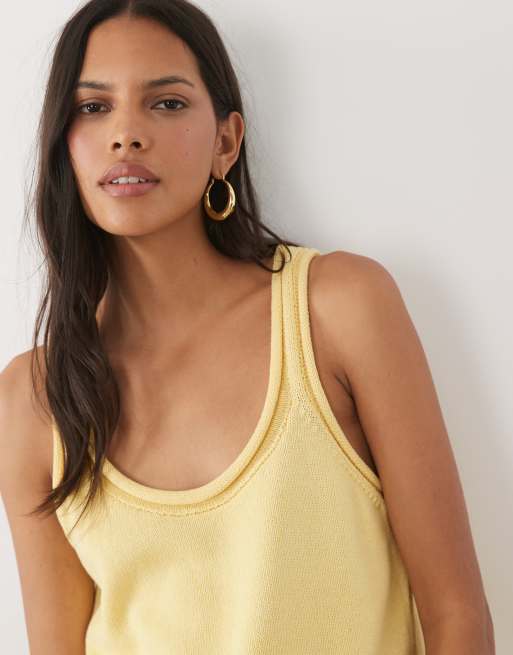 ASOS DESIGN - Canottiera con scollo a U in maglia misto cotone gialla in coordinato, 2 di 4