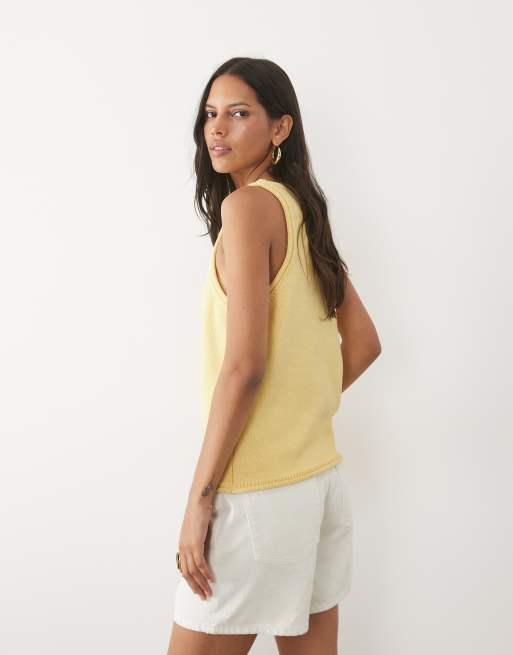 ASOS DESIGN - Canottiera con scollo a U in maglia misto cotone gialla in coordinato, 4 di 4