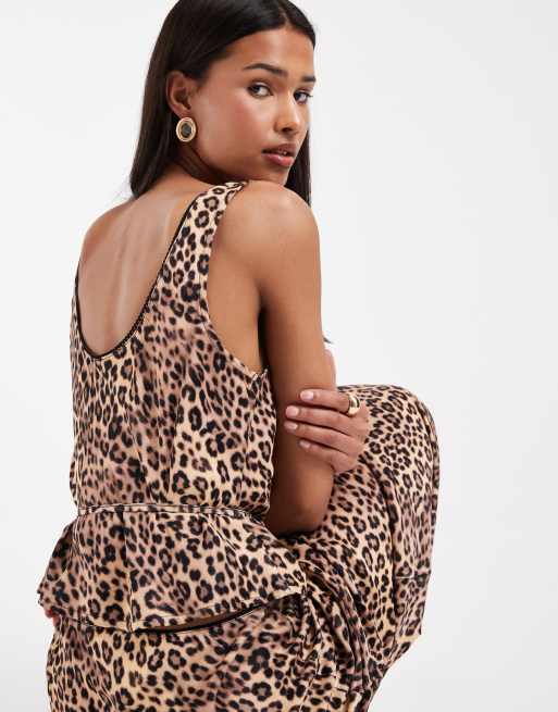 ASOS DESIGN - Canottiera con scollo rotondo in raso con stampa leopardata, 4 di 5