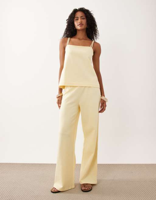 ASOS DESIGN - Canottiera con scollo squadrato e bottoni sul retro giallo latticello in coordinato, 3 di 4