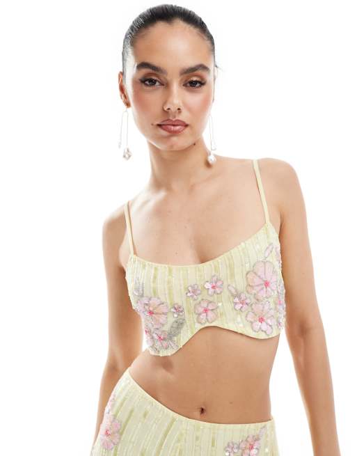 ASOS DESIGN - Canottiera gialla e rosa decorata a fiori in coordinato