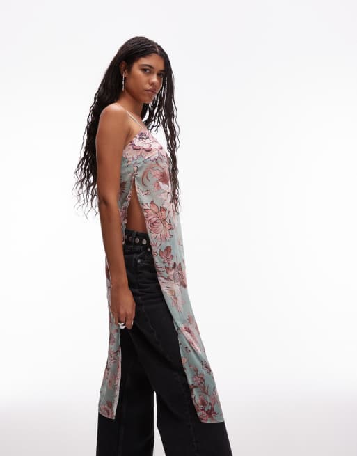 ASOS DESIGN - Canottiera in chiffon a fiori taglio lungo