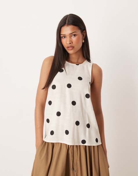 ASOS DESIGN - Canottiera in lino a pois con incrocio sul retro e scollo rotondo - view 1